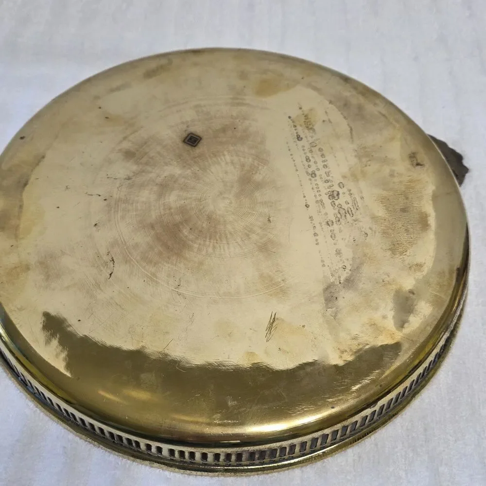 Vintage Brass Platter Serving Tray 12” W/ Ornate Flower Handles Made in India